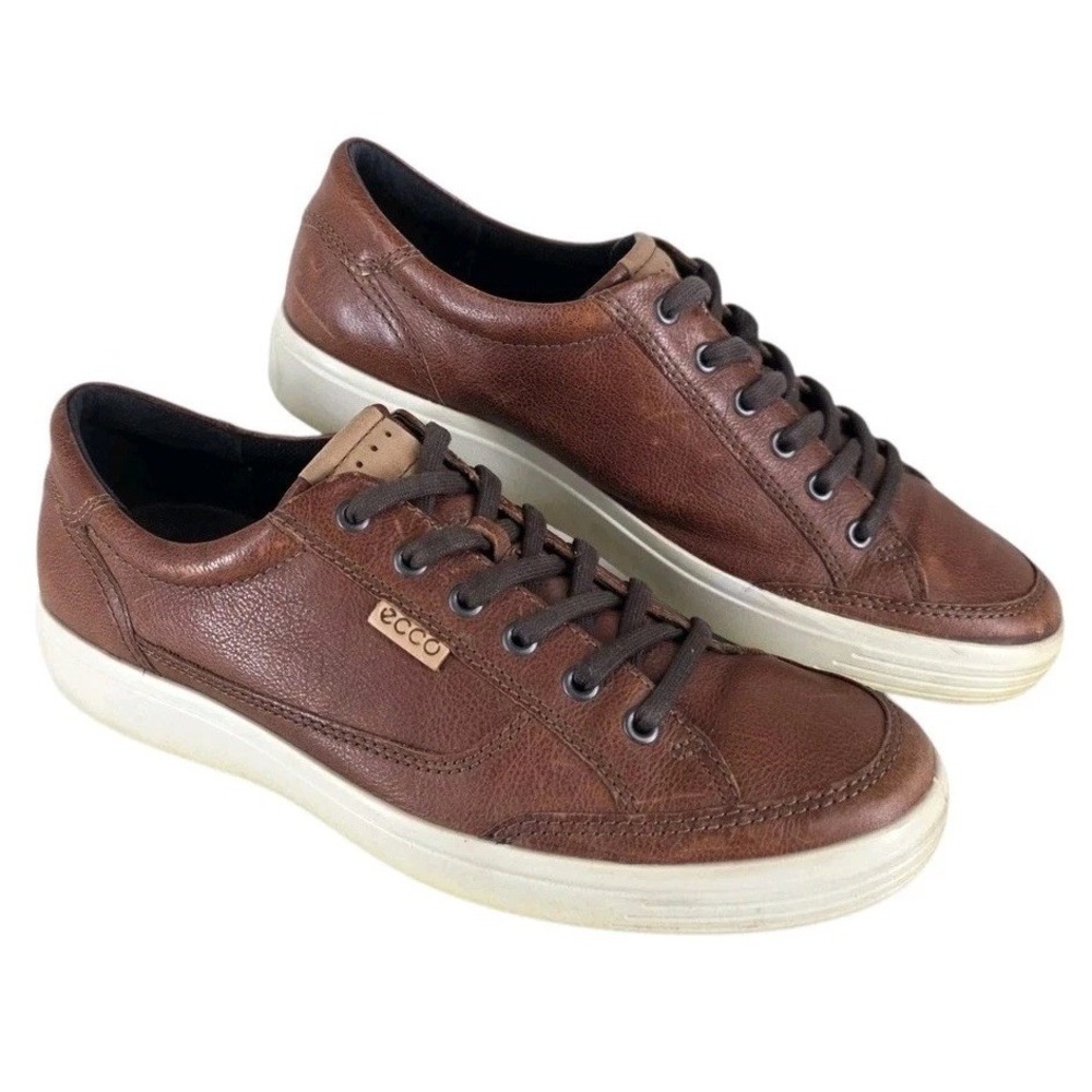 ECCO Soft 7 Brown Leather Sneaker Shoes Mens 9 EU 43 Lace Up Casual Walking